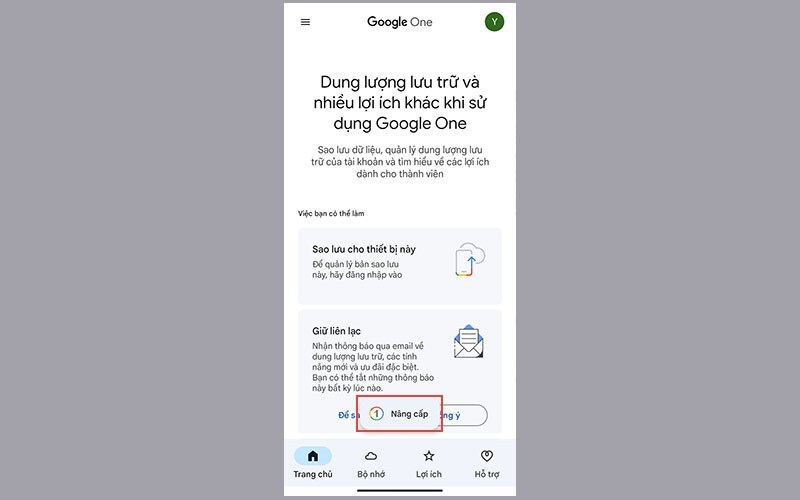 nâng cấp bộ nhớ Google One 