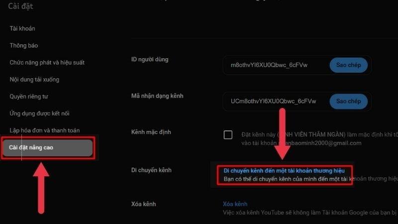 Cách chuyển kênh đã đăng ký sang tài khoản Youtube khác