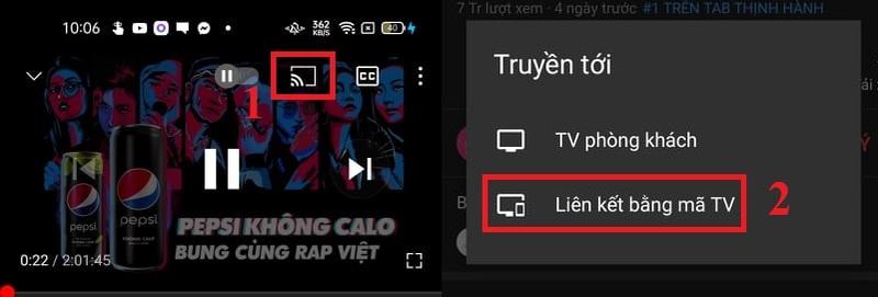 Hướng dẫn phát youtube từ điện thoại lên tivi