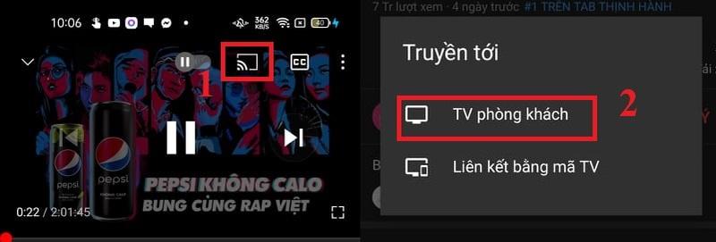 Hướng dẫn phát youtube từ điện thoại lên tivi