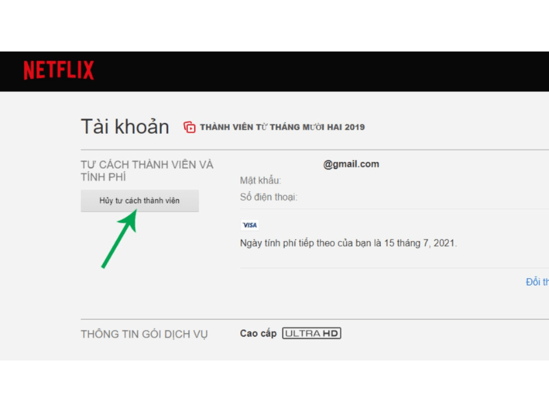 cách huỷ gói netflix