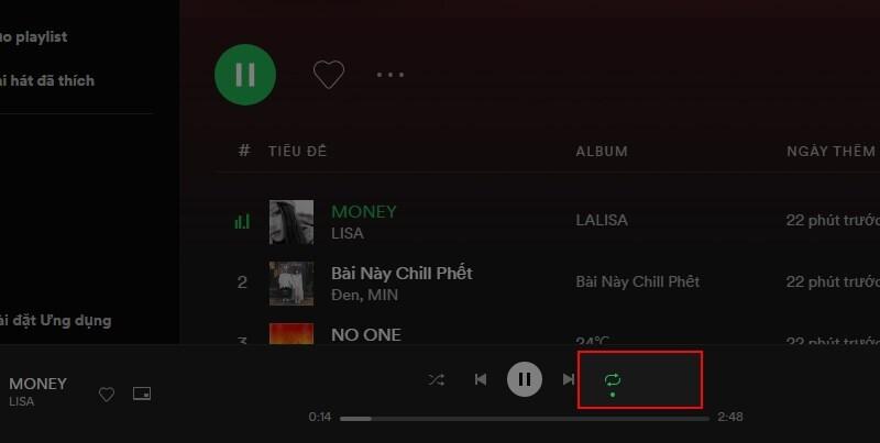 cách lặp lại bài hát trên spotify