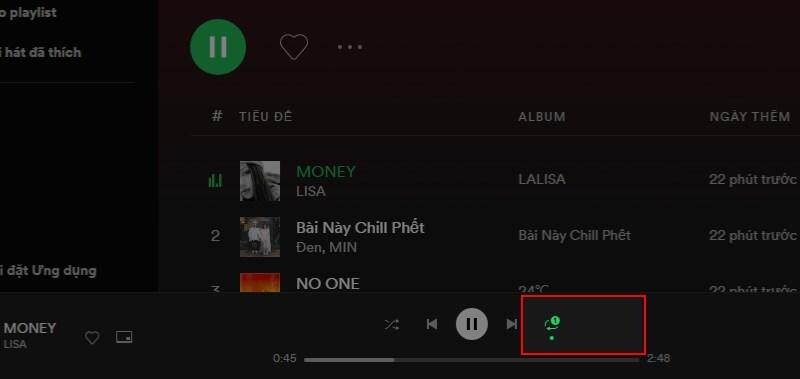 cách lặp lại bài hát trên spotify