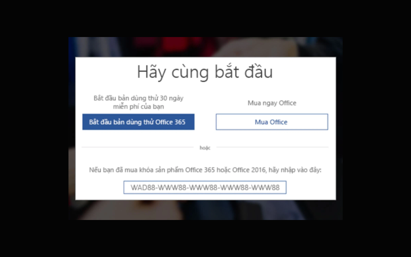 cách nhập key office 365