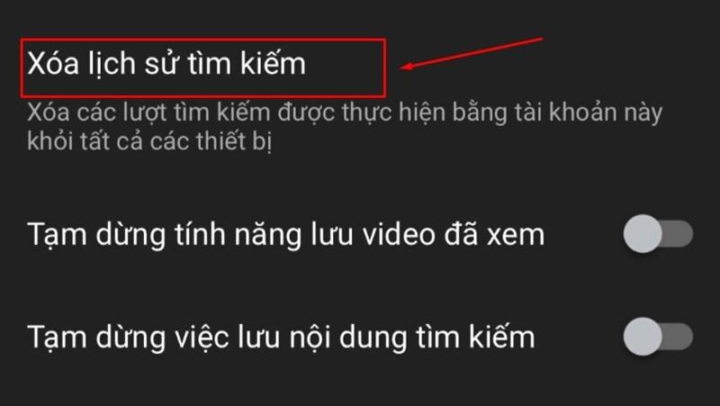 cách xóa lịch sử tìm kiếm trên youtube