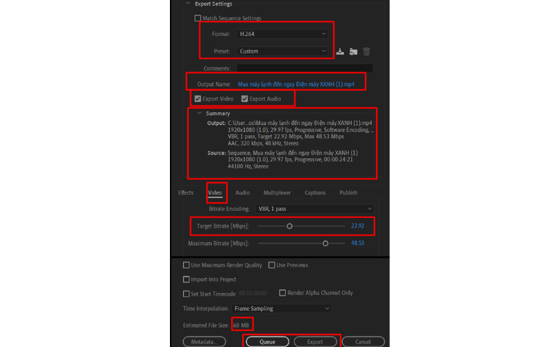 cách xuất video trong adobe premiere