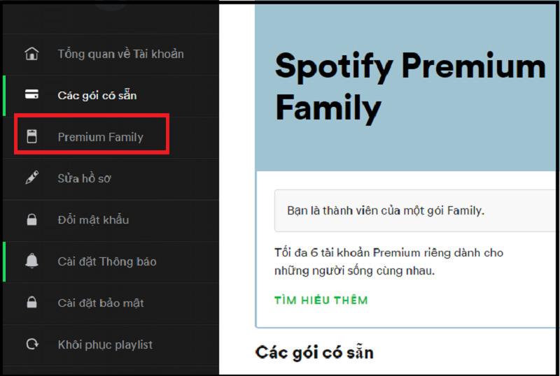 tài khoản Spotify dùng chung