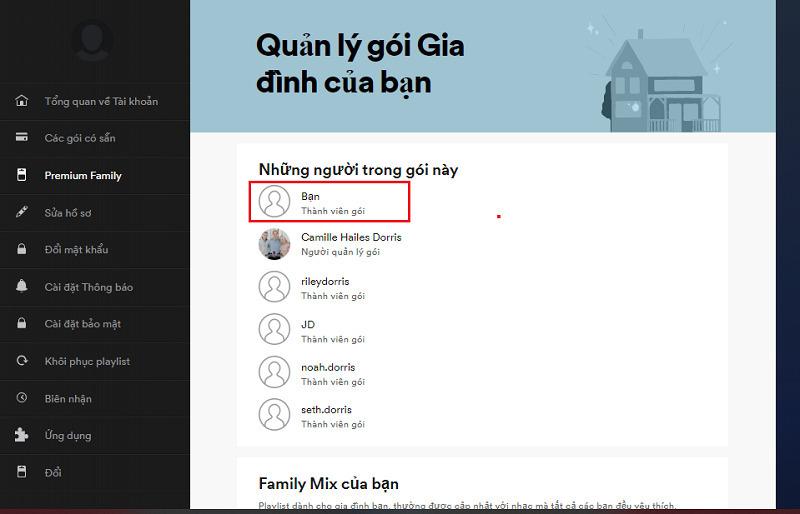 tài khoản Spotify dùng chung