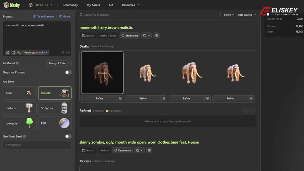 mua tài khoản Meshy AI 